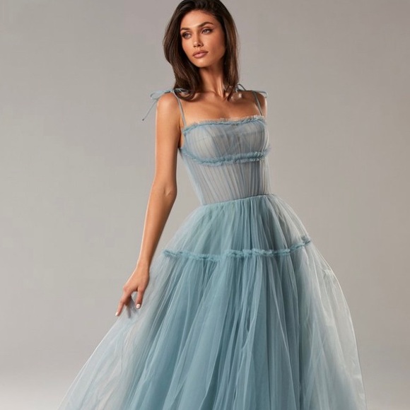 Blue elegant tie-strap evening maxi prom dress - Picture 1 of 8